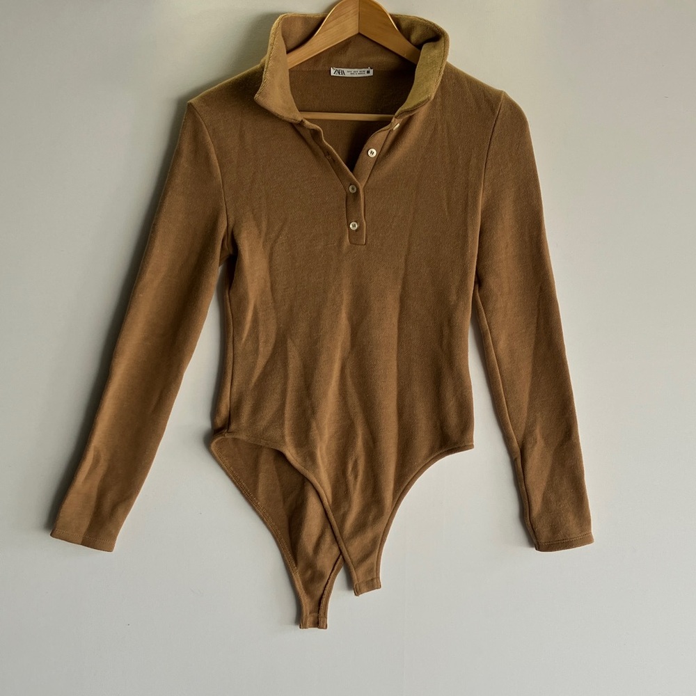 Zara Camel Long Sleeve Bodysuit